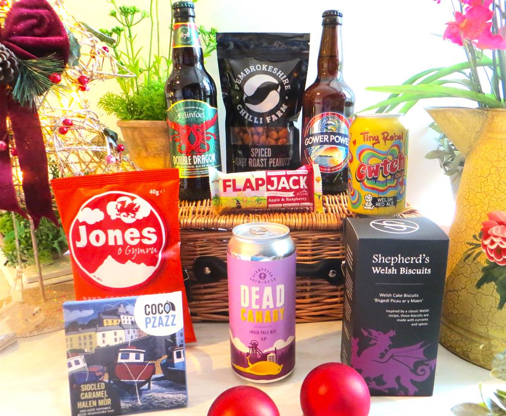 Welsh Beer & Snacks in a Wicker Basket